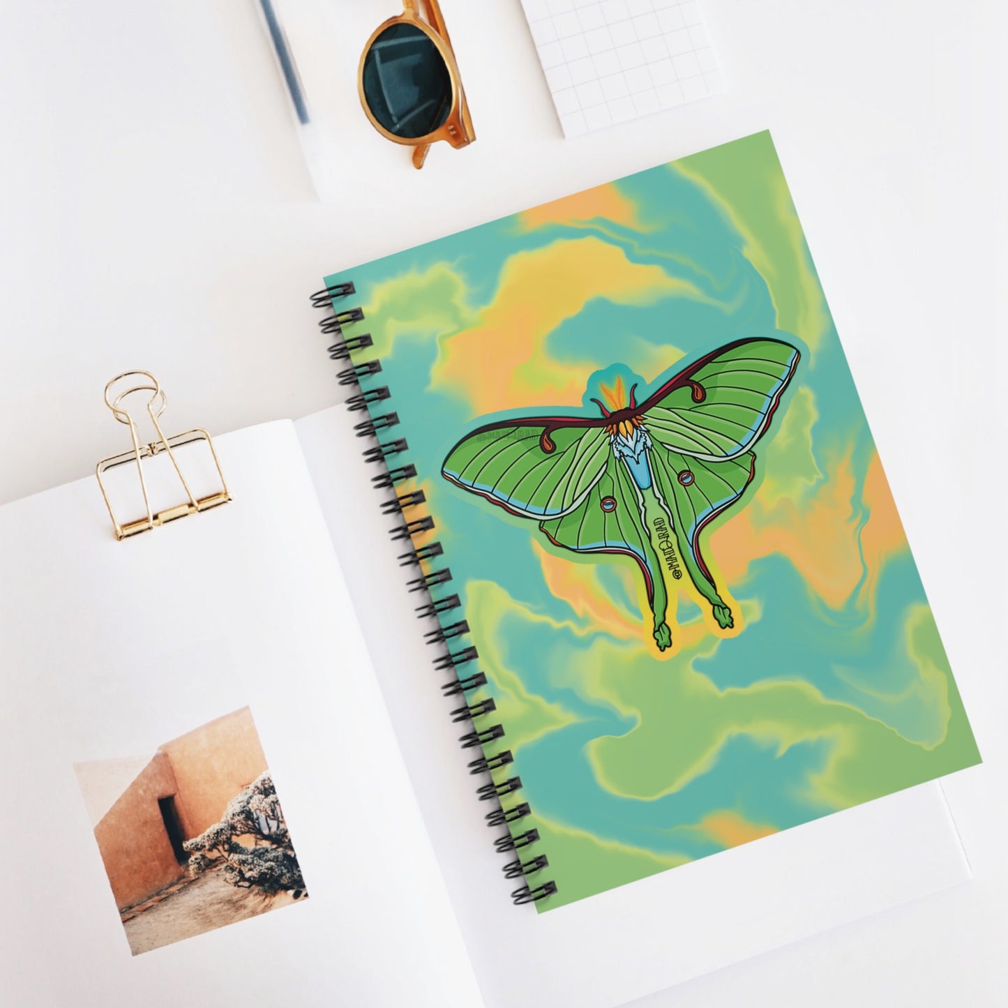 Trad Art Style Luna Moth Spiral Notebook - Ruled Line