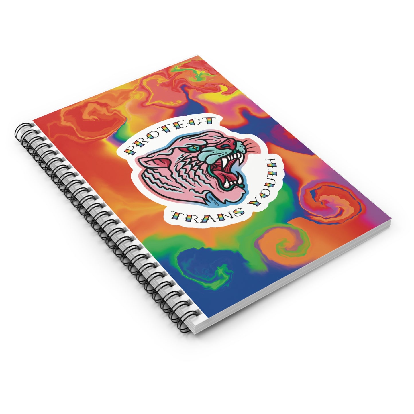 Trad Art Style Transgender Pride Tiger "Protect Trans Youth" Spiral Notebook - Ruled Line